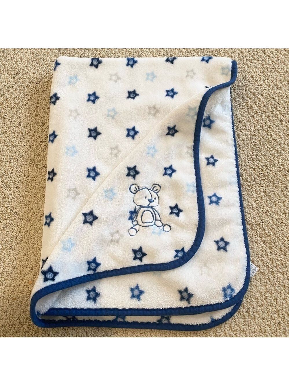 George Teddy Bear Baby Blanket Blue Stars Plush Walmart White Lovey Throw